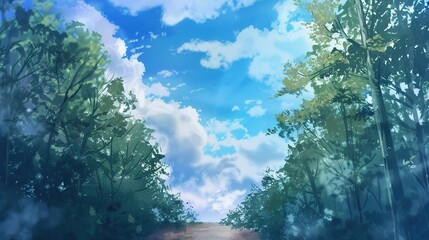 Fototapeta premium Serene Blue Cloudy Sky Backdrops for Diverse Nature Photography: Tropical Beach, Mountainous Landscape, Rural Field, Forest Trail & Beyond