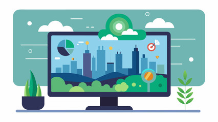 Obraz premium A digital screen displaying realtime air quality data illustrating how sustainable urban air mobility solutions contribute to a cleaner and healthier environment.. Vector illustration