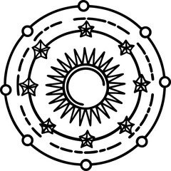 Fototapeta premium Intricate mandala design with sun and stars in circular pattern