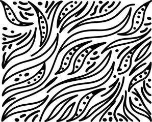 Abstract black and white pattern flowing lines and dots creating wavy, dynamic motion