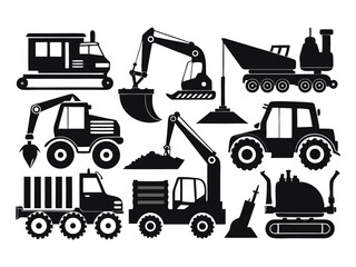 Naklejka premium Construction vehicles icons set isolated on white background 