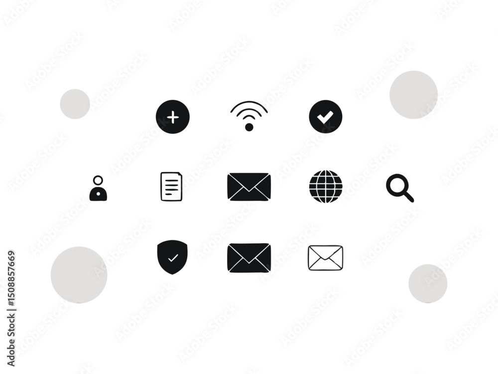Poster set of minimalist website icons isolated on white background