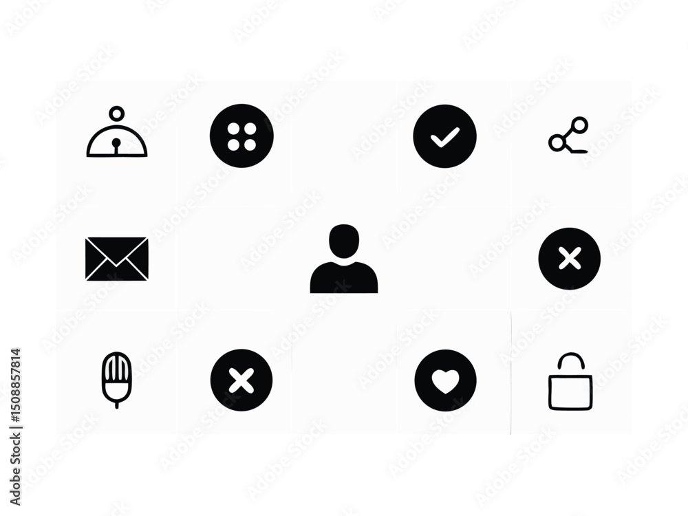 Poster twelve simple ui icons set isolated on white background