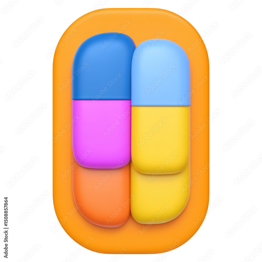 Poster colorful capsule design with soft geometry and playful aesthetics, isolated on transparent backgroun