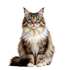 Fototapeta premium Majestic Long-Haired Cat with Striking Blue Eyes Posing Gracefully Against a Simple Background