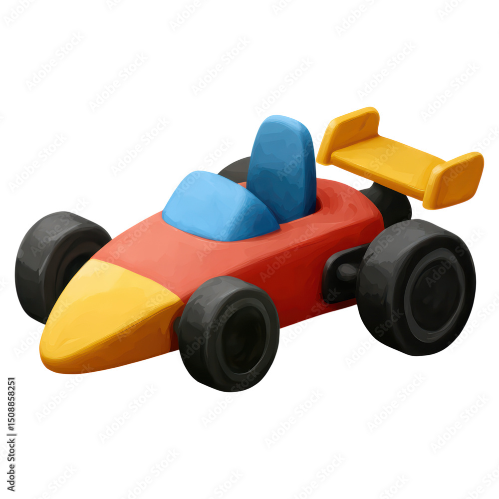 Poster colorful toy racing car with smooth finish and distinctive design, isolated on transparent backgroun