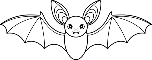 Cute Bat Line Art – Halloween Flying Bat Vector for Kids and Crafts