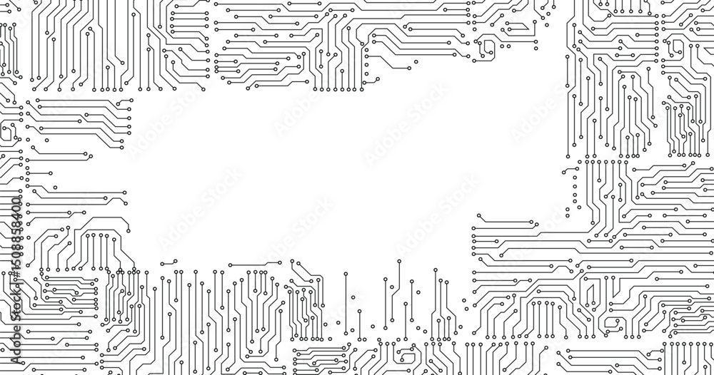 Poster circuit board pattern dots and lines for technology background. black dots and lines isolated on whi