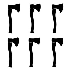 Set of Black axe silhouette isolated on white background