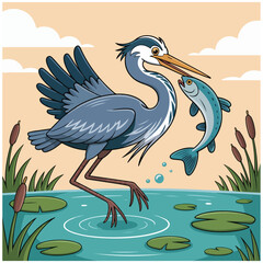 Fototapeta premium a heron is catching a fish 9.eps