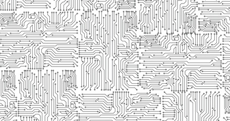 Vector EPS10. White printed circuit board texture background. Digital tech back. Information technology pattern.
