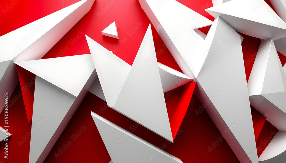 Aufkleber abstract geometric design with white triangular shapes and vibrant red background