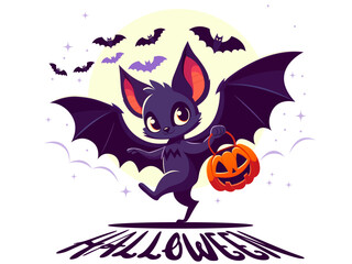 Bat character. Halloween concept. Halloween poster with bat. Background halloween bat. Halloween. Happy halloween banner. Spooky celebration. Bat vector Illustration. Halloween party scary background