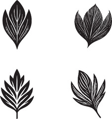 Black and White Stylized Leaf Illustrations with Unique Vein Patterns