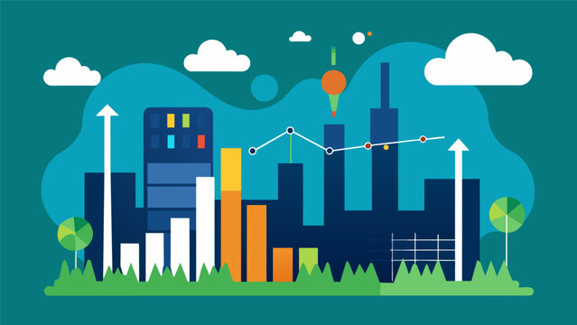 A data visualization showing the carbon footprint of a particular city and how it has decreased over time due to energy companies utilizing data to optimize consumption.. Vector illustration