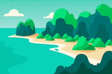Fototapete Rund vector illustration of a mountain landscape with trees © Dipti