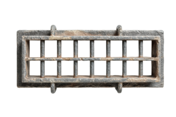 PNG Rustic stone castle dungeon window with iron bars on black background