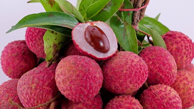 Lychee, tropical fruit. Panning shot.