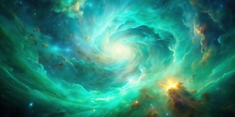Ethereal Nebula Swirling in Turquoise Green Hues, vibrant colors, celestial,  vibrant colors, celestial