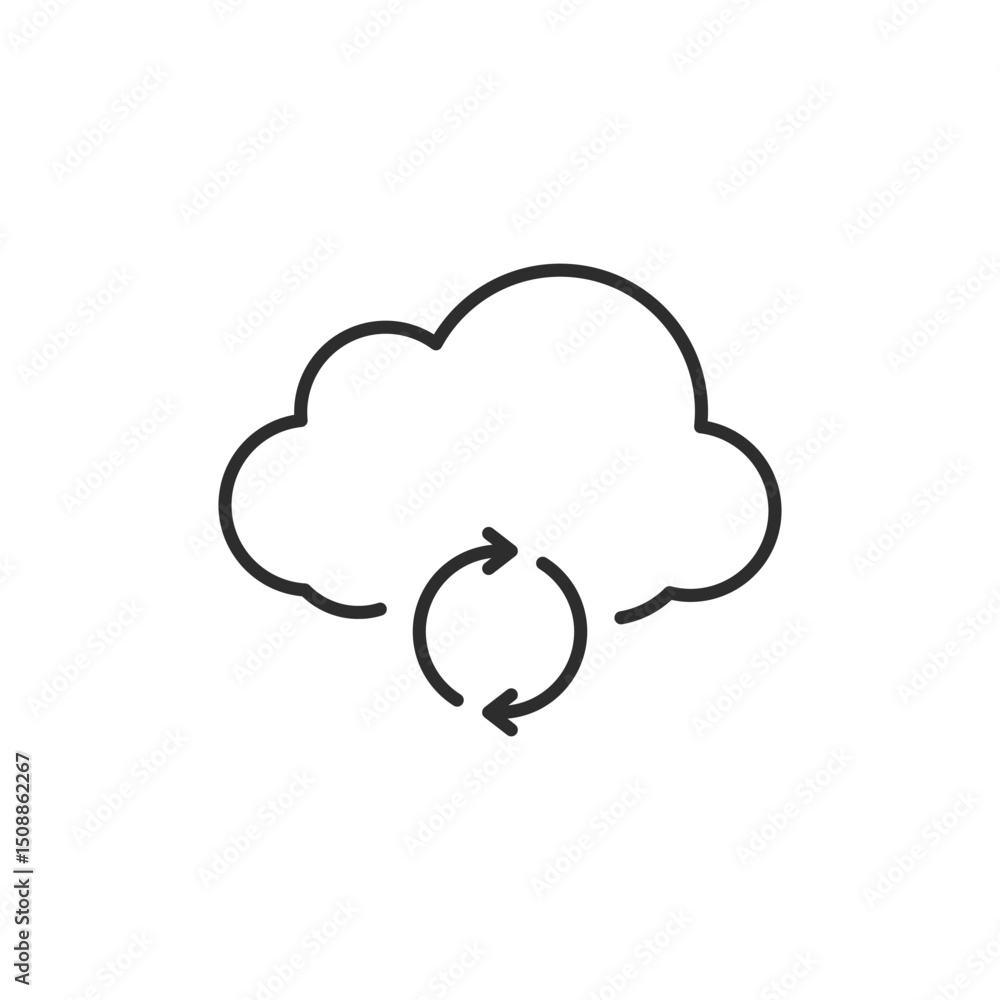 Poster the minimalist icon depicts a cloud with circular arrows, symbolizing data synchronization and cloud