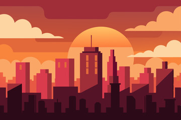 city skyline at sunset