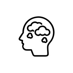 Head silhouette with thought clouds in line art style  