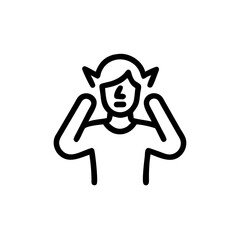 Obraz premium Man expressing stress with hands on head in a minimalist design 