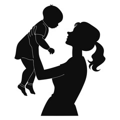 Mother lifting baby silhouette happy family love