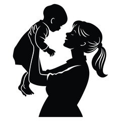 Mother lifting baby silhouette happy family love