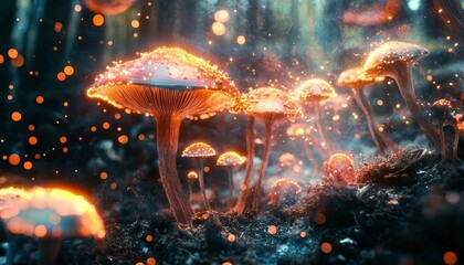 Surreal Decay Landscape, A surreal, illustrative decay landscape with vibrant, dreamlike organic matter dissolving into colorful particles