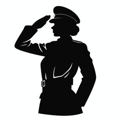 Female soldier saluting military silhouette