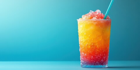 Refreshing summer drink with vibrant colors served in a clear glass on a cool background