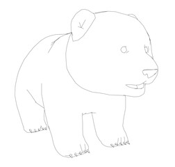 A Panda is drawn in black and white. The Panda is standing on its hind legs and has its mouth open