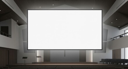 Blank Digital Screen Mockup in Modern Church Sanctuary for Song Lyrics Scripture or Welcome Message Contemporary Worship Visual
