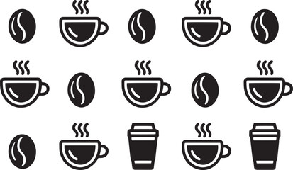 Obraz premium Black and White Coffee Icons Set – Minimalist Cafe and Coffee Cup Illustrations