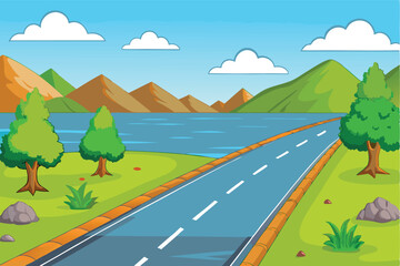 Obraz premium Scenic roadside landscape with mountains and lake