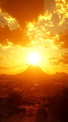 Golden sunset over a mountain range