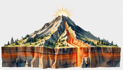 Radiant sun illuminating a majestic mountain peak, breathtaking landscape