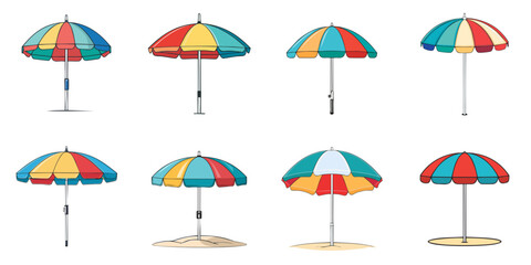 Multiple vector illustrations of beach umbrellas, outlines