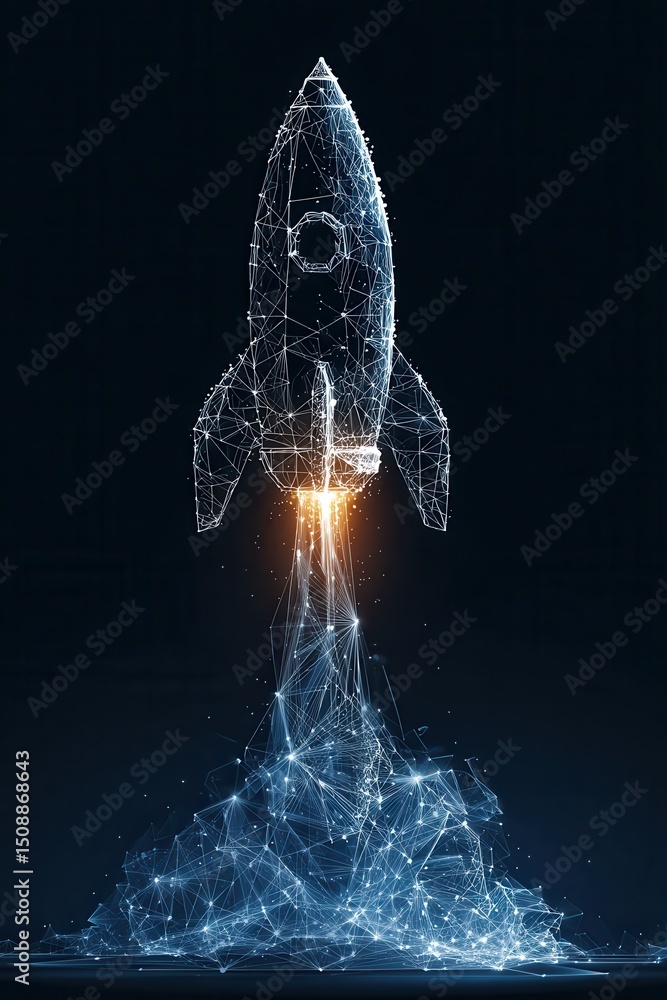 Aufkleber digital rocket launch symbolizes innovation and technology advancement in virtual space
