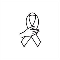Support Ribbon with Hand Holding Symbol,Awareness Ribbon and Helping Hand Illustration,Hope and Solidarity Ribbon Vector Design,Charity Ribbon with Hand Concept Graphic,Minimal Line Art of Hand Holdin