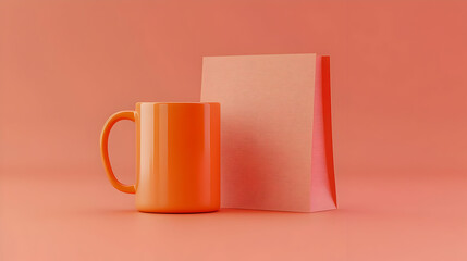 Orange Mug On Coral Background