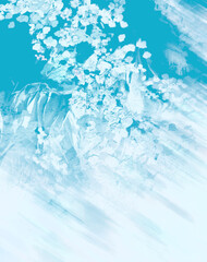 Beautiful design background.The painting is in the Impressionist style. Dabs of paint, a swirl of petals in the wind. Beautiful art design for your card, invitation, design. Watercolor, oil painting.