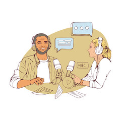 Podcasters going live on a radio