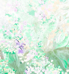 Beautiful design background.The painting is in the Impressionist style. Dabs of paint, a swirl of petals in the wind. Beautiful art design for your card, invitation, design. Watercolor, oil painting.