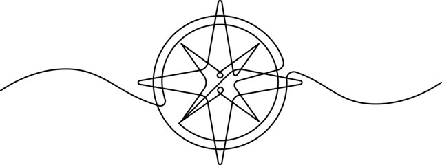 Compass in continuous line art drawing style. Minimalist black linear sketch isolated on white background. Navigation vector illustration © ideartstuff