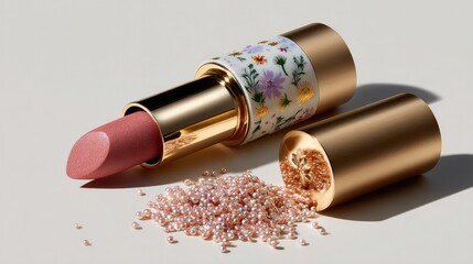 Elegant Lipstick and Cosmetic Beads: A close-up shot of a stylish lipstick and cosmetic beads, perfect for adding a touch of color and glamour to your makeup routine.