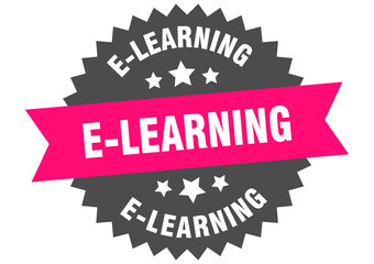 e-learning. e-learning round pink label isolated on transparent background