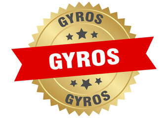 gyros. gyros round red and gold label isolated on transparent background