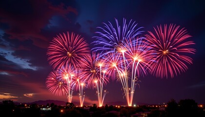 a vibrant night sky filled with numerous fireworks, creating a stunning display of bright colors against the dark backdrop.